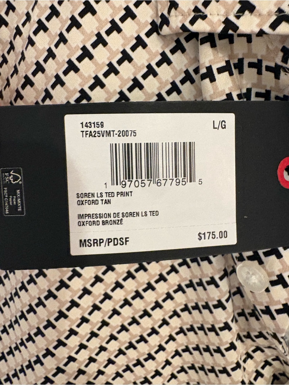 NWT Ted Baker Black & Cream Patterned Button-Down Shirt - Picture 5 of 8